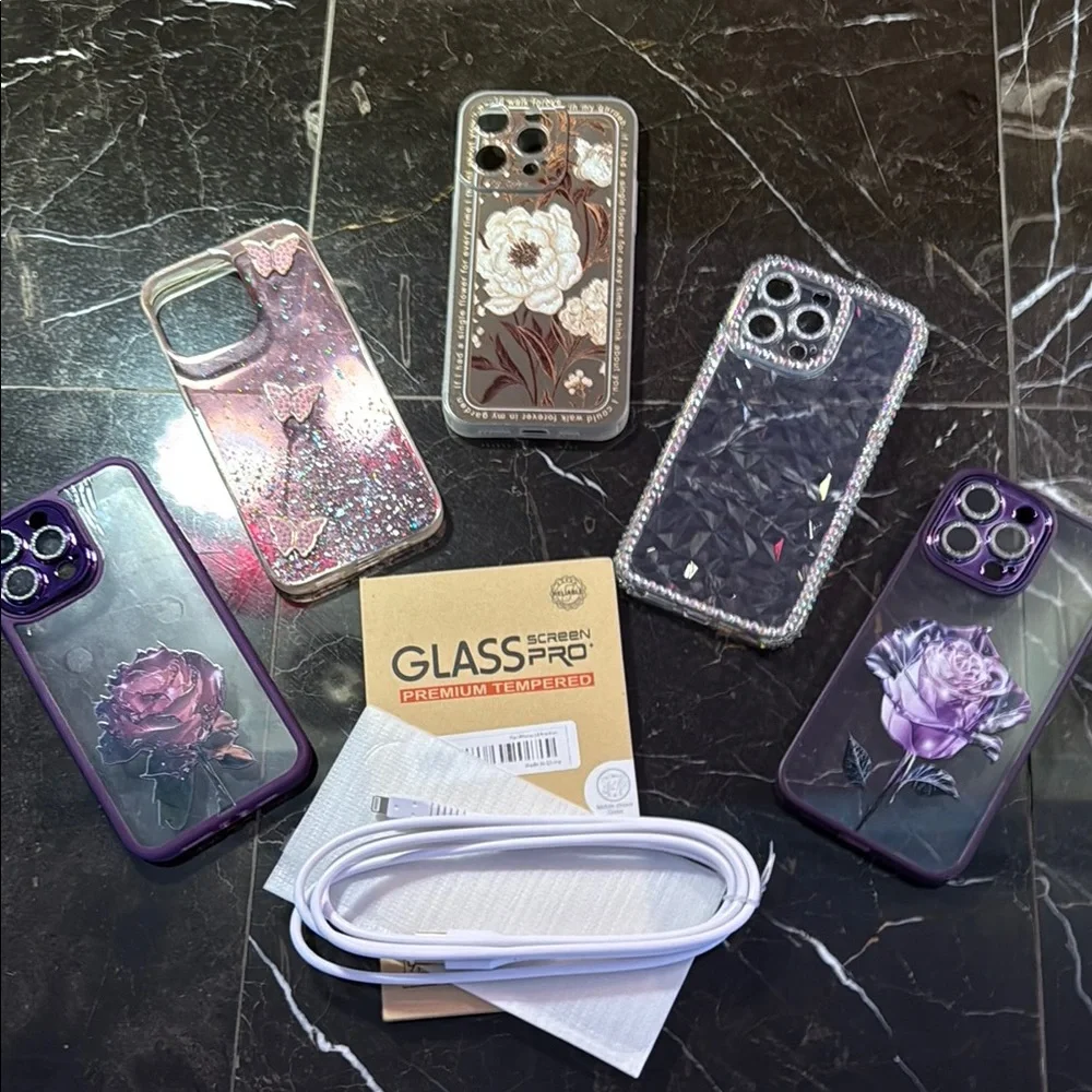 iPhone 14 Pro Max bundle of 5 phone cases 2 screen protectors and charger